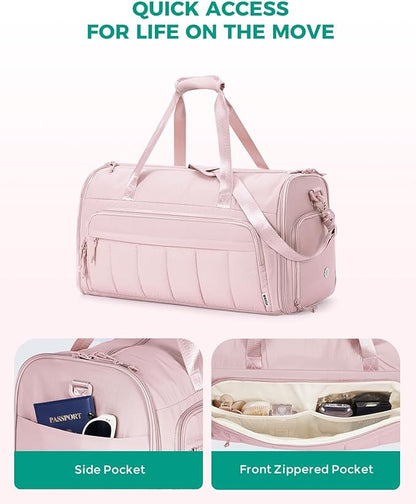 WANDF Convertible Garment Bags for Travel with Wet Pocket Carry on Garment Duffle Bag 2 in 1 Puffy Hanging Clothes Travel Bags with Shoe Compartment for Airplanes Business Weekend Gym Wedding (Pink)