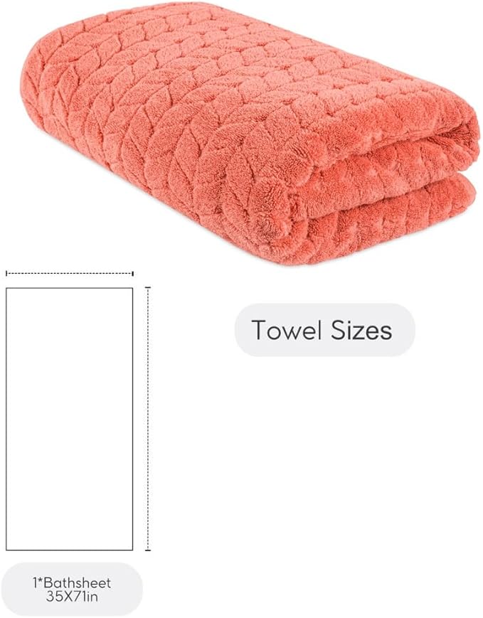 BAGNO MILANO Turkish Bath Towels, Soft Plush Jacquard Luxury Bath Towels, Quick Dry Towel Set (Coral Red, Bath Sheet)