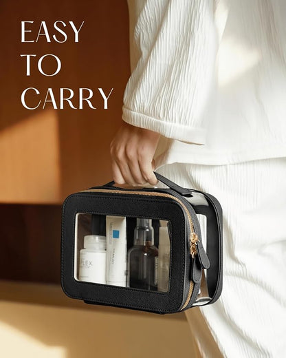 Clear Cosmetic Bag Set for Women Makeup Bag with Handle, 3 Pcs Travel Toiletry Bag Transparent Cosmetic Case Portable Make Up Organizer Bag for Essentials