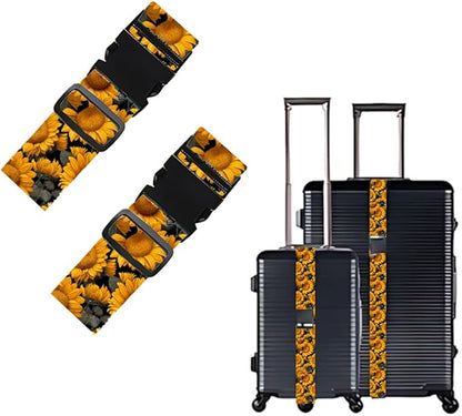 2PC,Sunflower Luggage Strap 1.97 x 70.84 inch Yellow Floral Design Adjustable Suitcase Belt Durable Nylon Baggage Identifier Travel Accessory for Bright Summer Trips