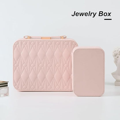 Large Jewelry Travel Organizer, Large Travel Jewelry Box with Removable Jewelry Tray, 2-Layer Jewelry Boxes for Women, Pink