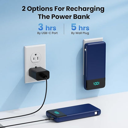 Portable Charger for iPhone with Built in Cables and Wall Plug,Upgraded 13800mAh Fast Charging USB C Power Bank,4 Outputs Travel Essential Battery Pack Compatible with iPhone 17/16/15/14,Samsung-Blue