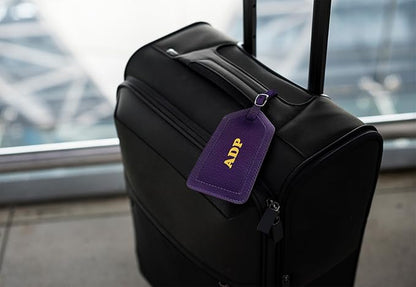 Personalized Monogrammed Dark Purple Leather RFID Passport Wallet and Luggage Tag