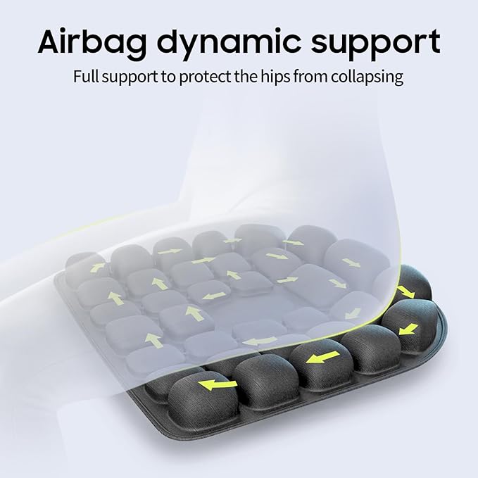 Travel Cushion for Airplane - Inflatable Seat Cushion for Long Flights, Perfect for Office Chairs, Wheelchairs, Car Seats & Outdoor Cushions Black Air-Filled 17.7x15.7 inches (Black)