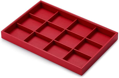 Oirlv Gorgeous Red Leather Jewelry Tray 12 Grid Jewelry Drawer Organizer Bracelet Earrings Watches Storage