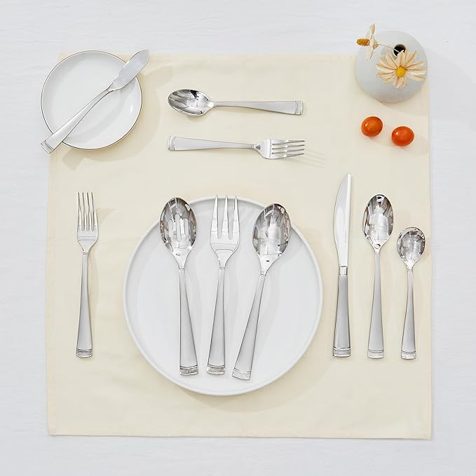 KINGSTONE Silverware Set, 65-Piece Flatware Set for 12, 18/10 Stainless Steel Cutlery Set with Bead Edge, Utensil for Kitchen, Home, Party, Wedding, Mirror Polished, Dishwasher Safe, Featured Gifts