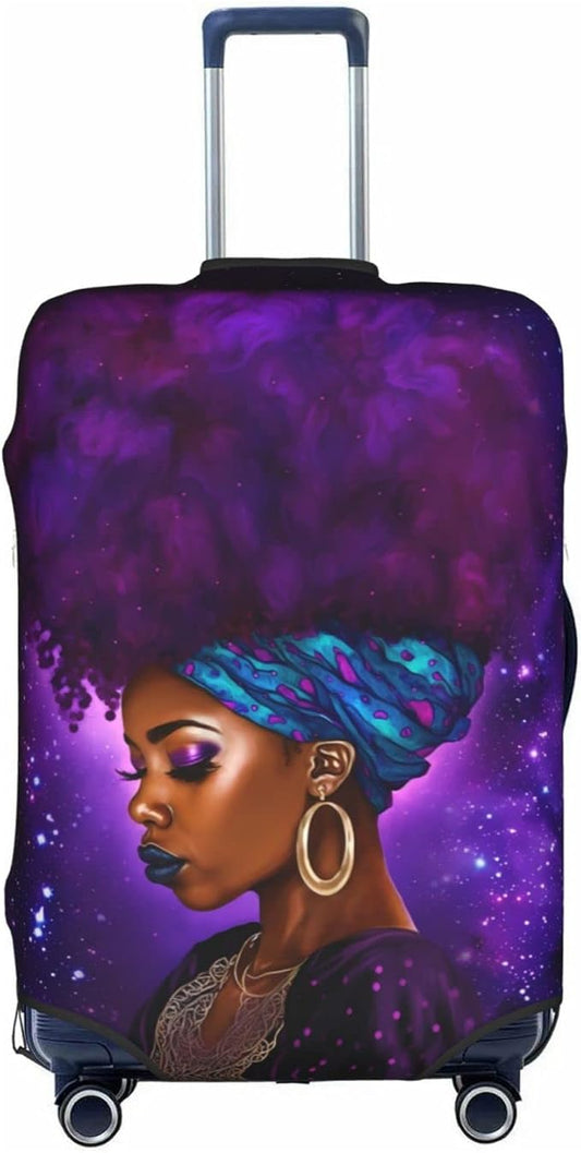 Suitcase Cover Anti-scratch Washable Suitcase Protector Medium Purple Galaxy Space for African American Woman Lady