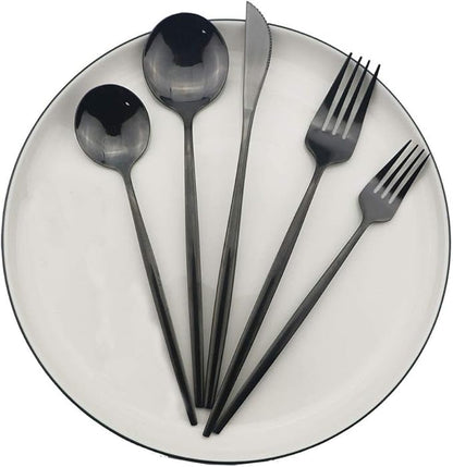 Shiny Black Silverware Set, JASHII 30-Piece Stainless Steel Satin Finish Flatware Set, Kitchen Utensil Set, Mirror Polished Tableware Cutlery Set for Home and Restaurant, Dishwasher Safe
