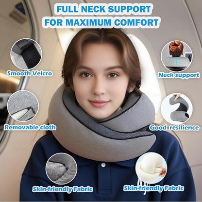 Travel Neck Pillow for Airplane, Memory Foam Travel Neck Pillow, Adults turtle neck pillow Ergonomic Support for Airplane Car Home Office Sleep, Packable Compact Portable Adults Turtle Pillows (Grey)