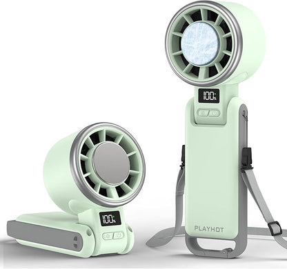 Portable Handheld Turbo Fan with Ice Cooling, Rechargeable Personal Fan, Up tp 12Hrs Cooling, 5 Speed 25550RPM Powerful Portable Fan for Travel, Outdoor, Camping, Hiking (Green)