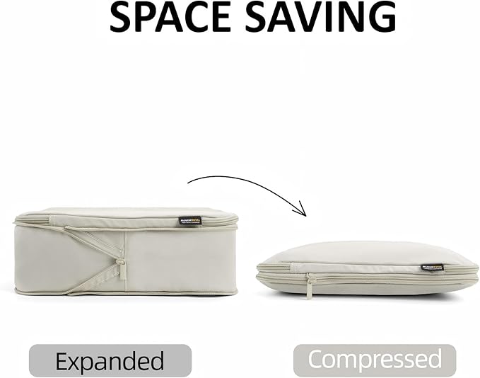 4 Piece Compression Packing Cubes for Suitcases and Backpack, Lightweight Travel Organizer Bags (Off White)