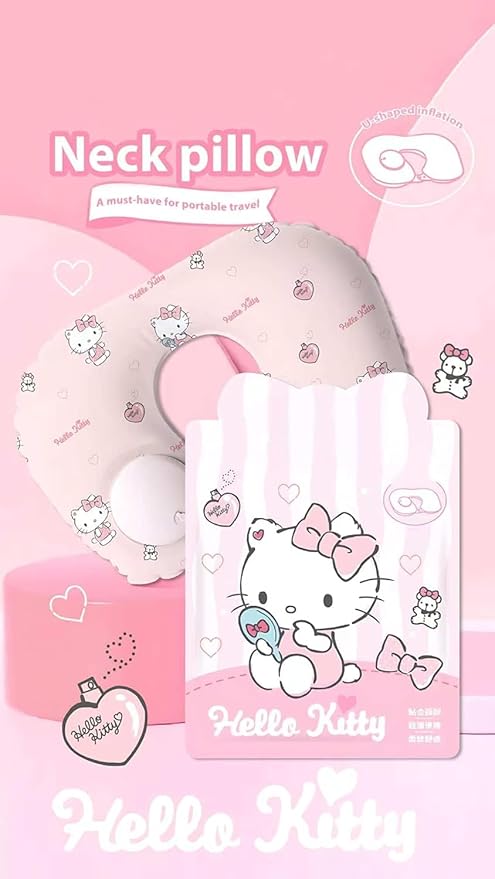 Kitty Cat Neck Pillow, Pink Memory Cotton Travel Accessory, Suitable for Airplane, car and Office Scenes, Comfortable and Breathable,