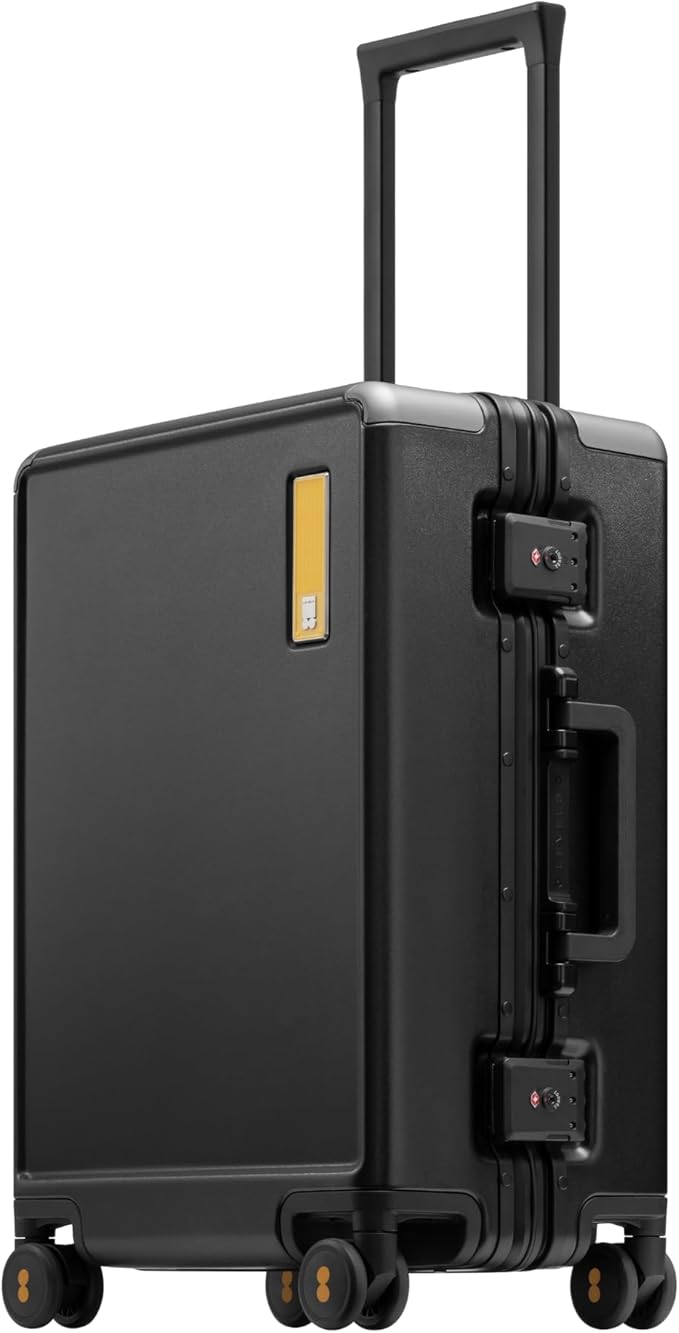 LEVEL8 Zipperless Carry On Suitcase Airline Approved with Aluminum Frame, Hard Shell Luggage with Spinner Wheels, Metal Travel Luggage with Double Tsa Locks, 20 Inch, Black