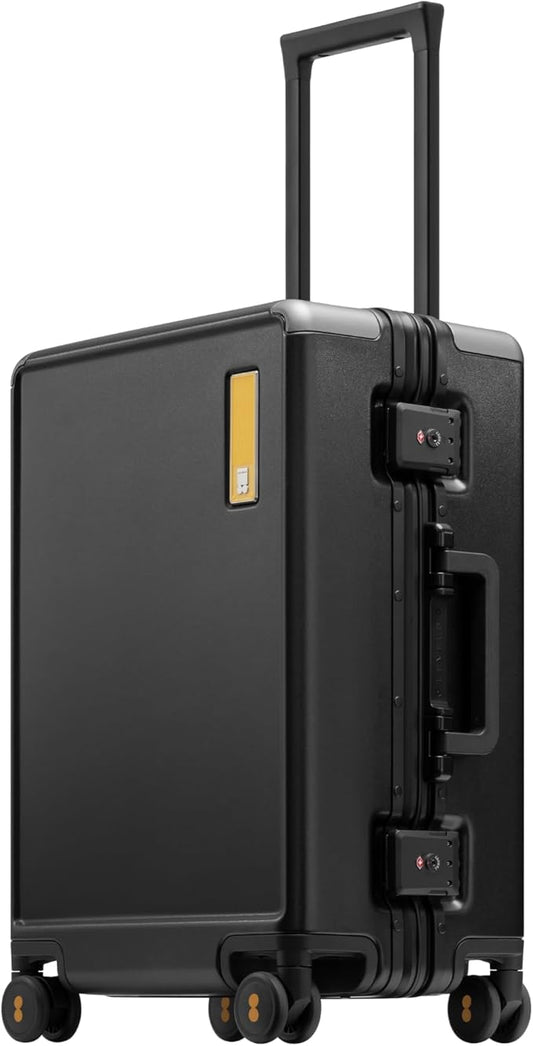 LEVEL8 Zipperless Carry On Suitcase Airline Approved with Aluminum Frame, Hard Shell Luggage with Spinner Wheels, Metal Travel Luggage with Double Tsa Locks, 20 Inch, Black
