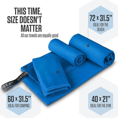 VENTURE 4TH - 4pcs Quick Dry Towels. Microfiber Travel Towels Ideal for Camping, Hiking, Backpacking, Gym. Lightweight & Fast Drying Travel Towels for Body. Compact & Easy to Pack - 4 Pack Extra Large