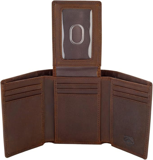 Stealth Mode Trifold Leather Wallet for Men with ID Holder and RFID Blocking (Brown)