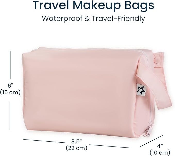 Tiny Twinkle Waterproof Travel Toiletry & Makeup Bag Organizer | Large Capacity Cosmetic Case with Compartments & Handle, A Thoughtful Travel Companion for Women (Rose)