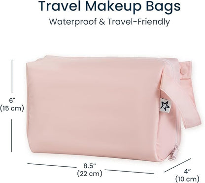 Tiny Twinkle Waterproof Travel Toiletry & Makeup Bag Organizer | Large Capacity Cosmetic Case with Compartments & Handle, A Thoughtful Travel Companion for Women (Rose)