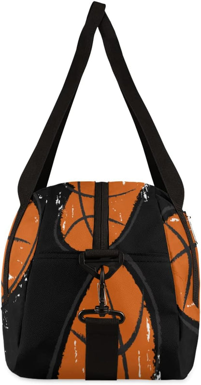 Heart Shape Basketball Sports Pattern Gym Duffle Bag for Kids,Sports Bag for Teens Boys & Girls Small Waterproof Overnight Weekender Carry School Practice Travel Bag