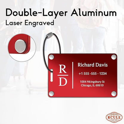 Luggage Tags for Suitcases 4 Pack: Personalized Luggage Tags for Backpacks & Bags Tags with Coustomizable Texts (Red)