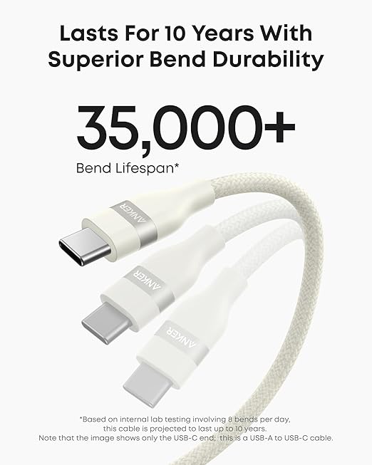 Anker Car Carplay Cable for iPhone 17 16 Pro Max Plus, Upcycled Braided USB A to USB C Car Charger Cord for Samsung Note20 and More (3FT,White)