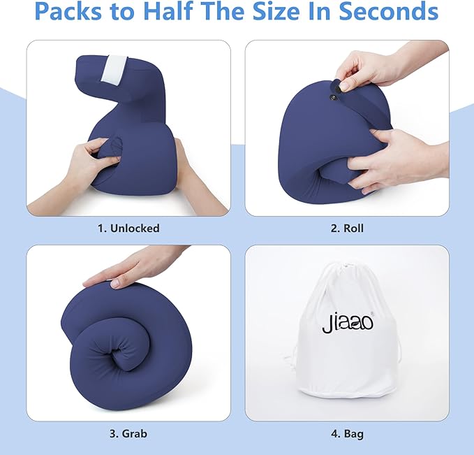 jiaao Travel Neck Pillow, Memory Foam Travel Pillow, Includes 3D Eye Masks, Earplugs, and Storage Bag, U-Shaped Napping Pillow for Airplanes, Cars, Trains, Home