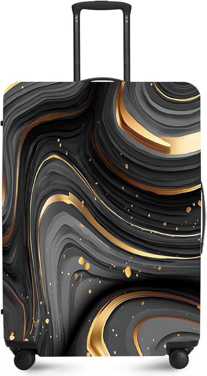 FOREVER QUEEN Luxury Gold Black Marble Luggage Cover Suitcase Protector Suitcase Cover Anti-Scratch,Stretchable Bag Cover Washable Durable Polyester