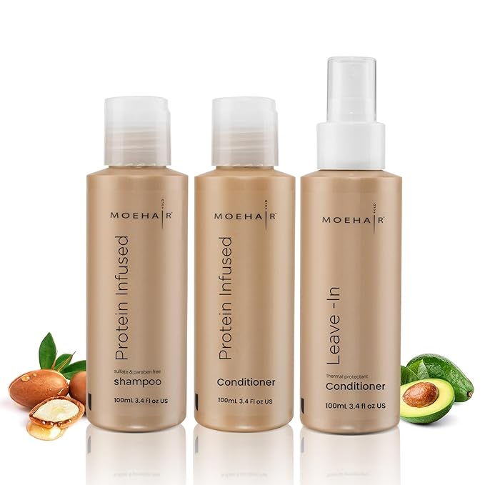 MOEHAIR Hair Strengthening Travel Pack: Shampoo , Conditioner , and Leave-in Conditioner (3.4 Fl Oz Each)