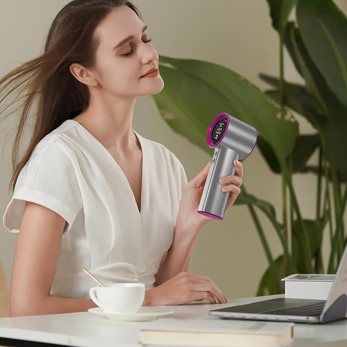 Portable Handheld Fan, Speed (1-100) Adjustable Turbo Personal, 4000mAh Battery Rechargeable Cooling Fan, Digital Display, Gifts for Women Men Travel/Camping/Outdoor (Iron/Fuchsia)