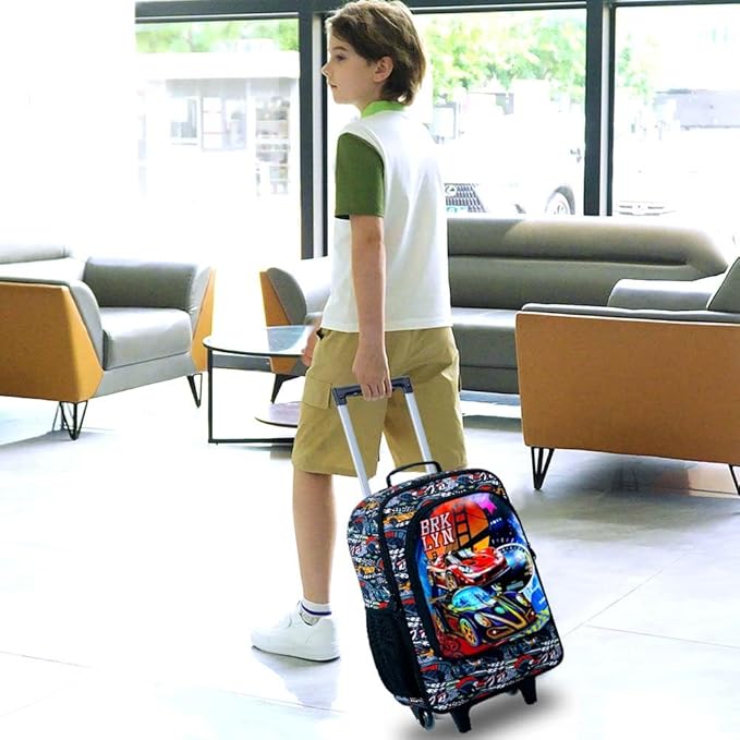 UFNDC Kids Suitcase for Boys, Suspension Bridge Racing Luggage with Wheels，Travel Carry on for Children Toddler Elementary