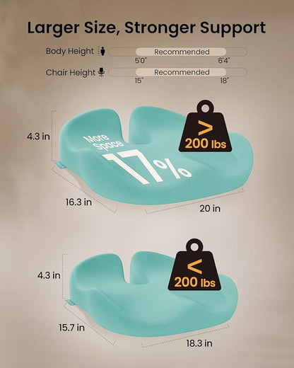 ProtoArc Extra Large Seat Cushions for Office Chairs, Ergonomic Memory Foam Seat Cushion for Home, Extra Cover, Car Seat Cushions for Driving, Pressure Relief Pad for Sciatica - Mint Green