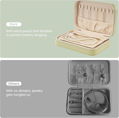 Lolalet Travel Jewelry Case for Women Girls, Travel Jewelry Organizer Box with Mirror & Clear Storage Bag, Small Portable Earring Necklace Bracelet Ring Case, Birthday Christmas Gifts -Medium, Green