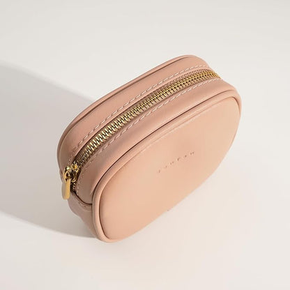 Leather Cosmetic Bag for Women Small Zipper Makeup Bag for Purse Waterproof Travel Makeup Organizer Charger Storage Pouch Color Pink