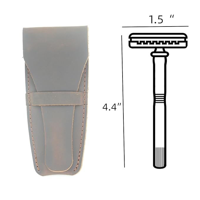 JJNUSA Old Fashioned Sleeve Travel Pouch Leather Safety Razor Case, Double Edge Razor 4.5", Shaving Accessories, Personal Care Essentials, Men's Shaving Razor (Dark Brown)