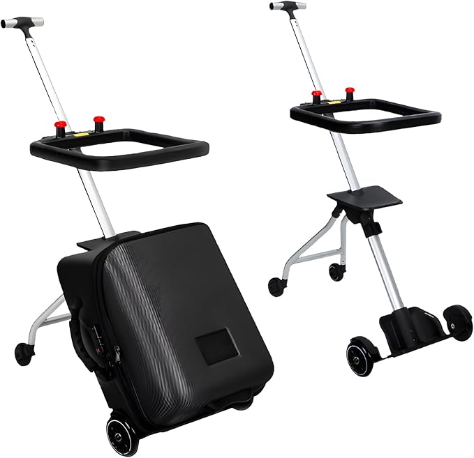 Children's Ride-On Suitcase,Kids Ride-On luggage, Kids Luggage Set, Travel Student Trolley Boarding Toy Box, 2-in-1 Case & Baby Stroller,Black