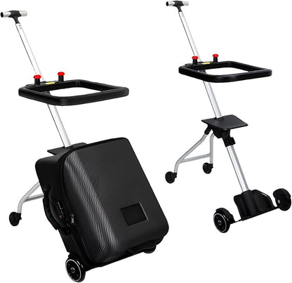 Children's Ride-On Suitcase,Kids Ride-On luggage, Kids Luggage Set, Travel Student Trolley Boarding Toy Box, 2-in-1 Case & Baby Stroller,Black