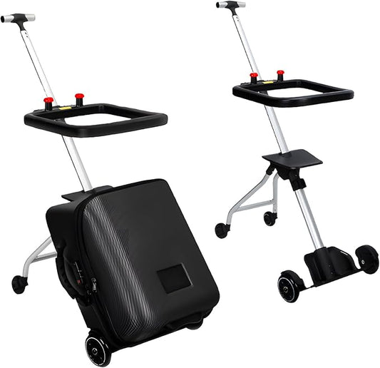 Children's Ride-On Suitcase,Kids Ride-On luggage, Kids Luggage Set, Travel Student Trolley Boarding Toy Box, 2-in-1 Case & Baby Stroller,Black