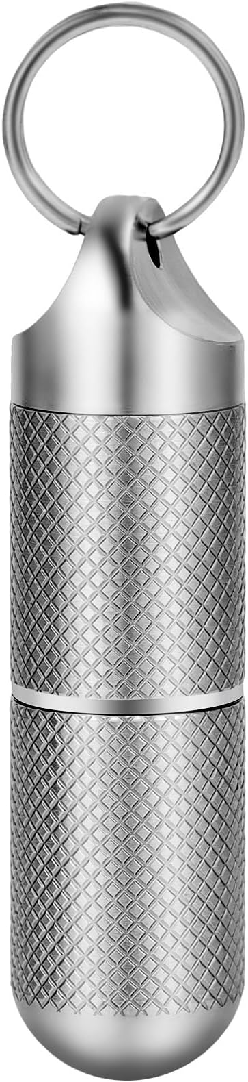 Titanium Keychain Pill Holder Waterproof Lightweight Portable Pocket Mini Pill Case for Emergency Medicine Travel Fits Daily Purse Wallet Small Pill Box Containers (Medium（2 Separate Compartments）)