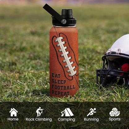 Football Water Bottle 32oz Insulated Stainless Steel Sports Bottle - Gift for Football Fans