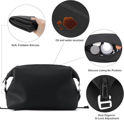 Vomgomfom 6L 13 Inch Silicone Toiletry Bag, Waterproof Leakproof Travel Cosmetic Organizer, Adjustable G-Buckle Compression Dopp Kit, Foldable Makeup Bag for Women & Men (Black, 13" 6L)