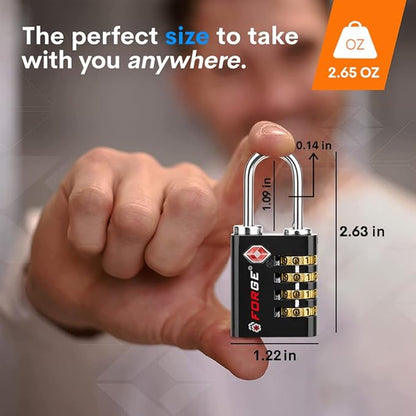 Forge Dual-Opening: Key or Combination Access Lock, TSA Approved Locks for Luggage, Pelican case, Travel, Gym, School, Stainless Steel Shackle. (Multi Color, 4 Pk)