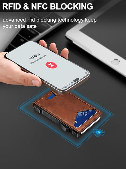 Wallet for Men RFID Wallet with 2 ID Windows & Money Clip, Slim Pop Up Card Holder for 10-12 Cards, Bifold Minimalist Smart Wallet for Front Pocket, Compact Metal Credit Card Holder, Gifts for Men