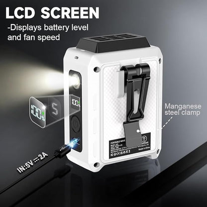 CAZOKASI Personal Waist Clip Fan Rechargeable Wearable Hand Free Wearable Cooler Fan for Traveling Working Outdoor Office (5000mAh / White)