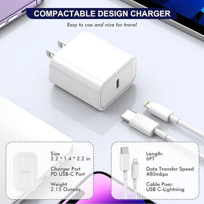 Fast Apple iPhone Charger,2Pack Apple Charge Cable iPhone Charger Fast Charging 6Foot Phone Charging USB C Charge Adapter 6FT Type C to Lightning Cable for iPhone 14/13/12/11 Pro Max/XR/XS/SE2022/iPad