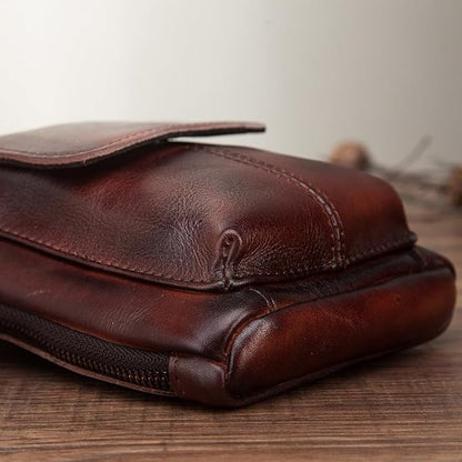 Versatile Cowhide Small Messenger Bag for Men Genuine Leather Waist Pack for Daily Use and Outdoor Activities