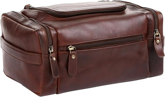 ELIZO Genuine Leather Toiletry Bag for Men Mens Toiletry Bags for Traveling Waterproof Hanging Leather Dopp Kit w/Hook Extra largeToiletry Bag Travel Organizer for Toiletries