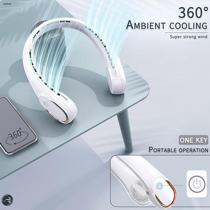 Portable Neck Fan, Bladeless Neck Fan, USB Rechargeable Personal Fan, 4000 mAh Battery Operated Fan, 3 Speeds Adjustable,Faster Cooling, Ultra Quiet, Suitable for Home, Office, Sports