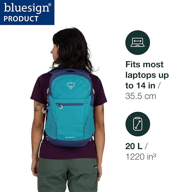 Osprey Daylite Plus Commuter Backpack – Lightweight, Everyday Pack with Laptop Sleeve and Water Bottle Pockets – Ideal for Work, School, and Travel with Versatile Storage Options, Wave Blue
