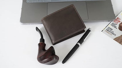 Generic, Personalized Wallet for Men, Dark Brown, Full-Grain Leather, RFID-Blocking, 11 Card Slots, Custom Gifts for Fathers Day