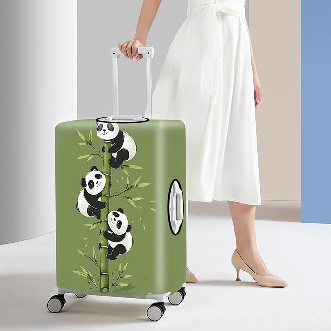 Cute Panda Luggage Cover – Bamboo Climbing Panda Suitcase Protector, Stretchable & Waterproof Travel Luggage Sleeve,L